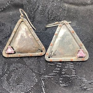 Handmade Silver, Copper, and Rhodolite Earrings